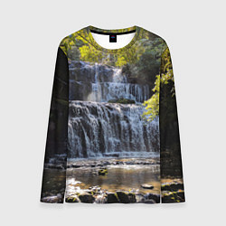 Лонгслив мужской Водопад, солнечные лучи и лес, цвет: 3D-принт