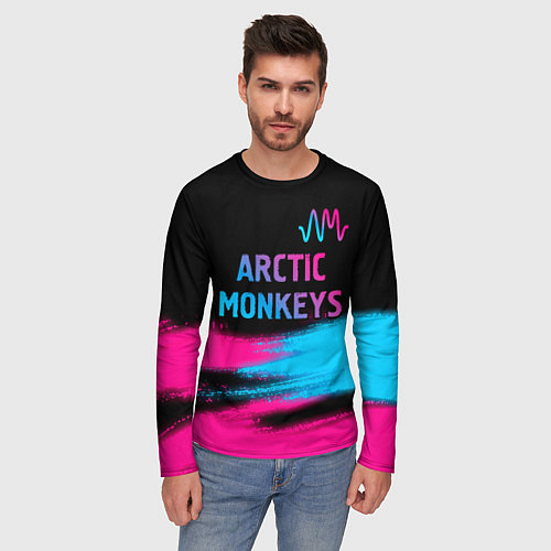 Мужской лонгслив Arctic Monkeys - neon gradient: символ сверху / 3D-принт – фото 3