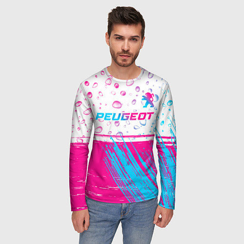 Мужской лонгслив Peugeot neon gradient style: символ сверху / 3D-принт – фото 3