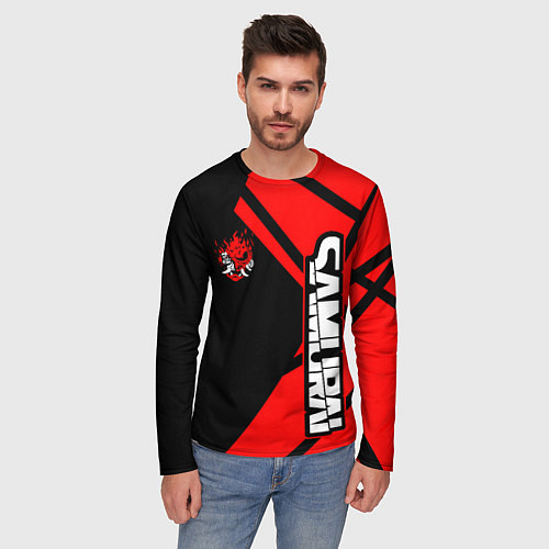 Мужской лонгслив Cyberpunk 2077 - Надпись Samurai / 3D-принт – фото 3