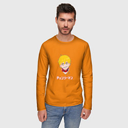 Лонгслив мужской Человек-бензопила Дэндзи на оранжевом фоне, цвет: 3D-принт — фото 2