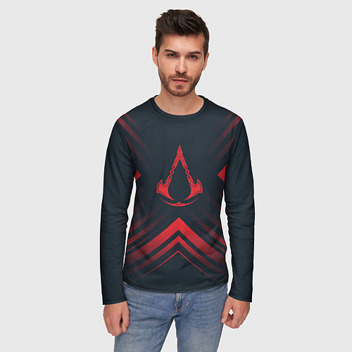 Мужской лонгслив Красный символ Assassins Creed на темном фоне со с / 3D-принт – фото 3