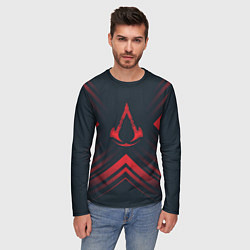 Лонгслив мужской Красный символ Assassins Creed на темном фоне со с, цвет: 3D-принт — фото 2