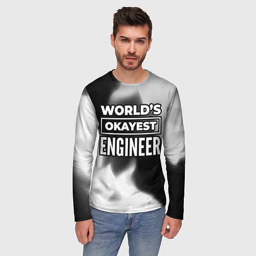 Мужской лонгслив Worlds okayest engineer - dark / 3D-принт – фото 3