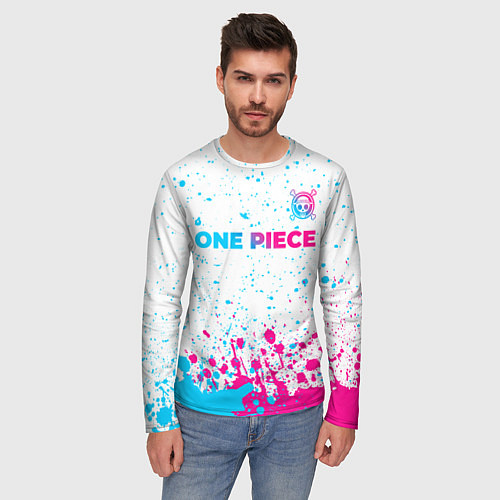 Мужской лонгслив One Piece neon gradient style: символ сверху / 3D-принт – фото 3