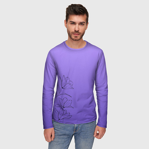 Мужской лонгслив Красивый фиолетовый градиент с цветами / 3D-принт – фото 3