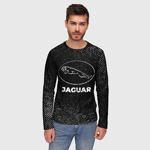 Мужской лонгслив Jaguar с потертостями на темном фоне / 3D-принт – фото 3