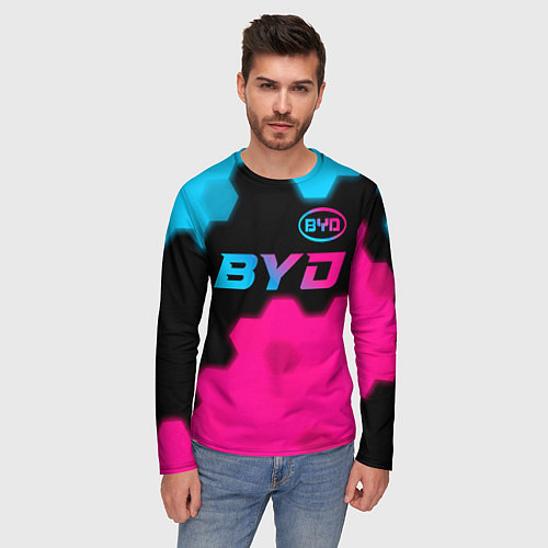 Мужской лонгслив BYD - neon gradient: символ сверху / 3D-принт – фото 3