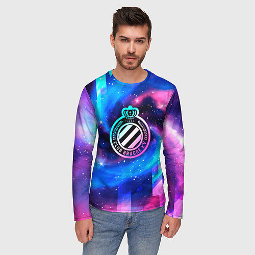 Мужской лонгслив Club Brugge неоновый космос / 3D-принт – фото 3