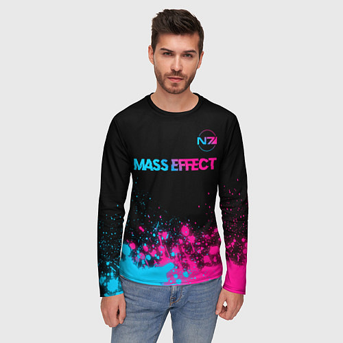 Мужской лонгслив Mass Effect - neon gradient: символ сверху / 3D-принт – фото 3