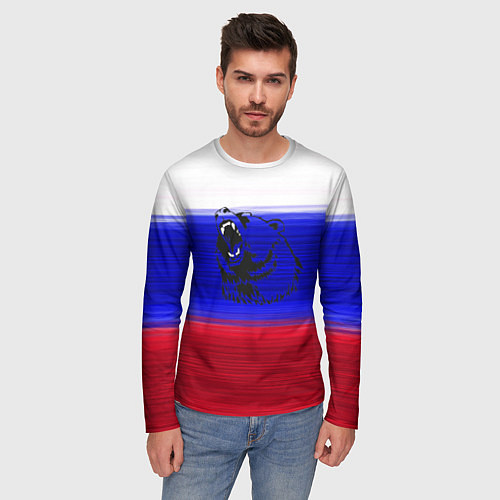 Мужской лонгслив Флаг России с медведем / 3D-принт – фото 3