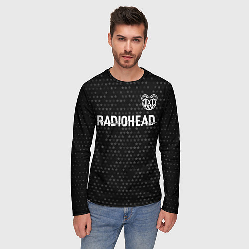 Мужской лонгслив Radiohead glitch на темном фоне: символ сверху / 3D-принт – фото 3