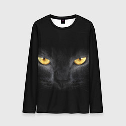 Лонгслив мужской Чёрная кошка с оранжевыми глазами, цвет: 3D-принт