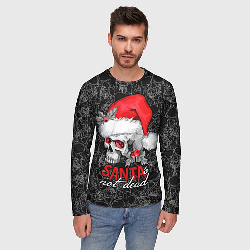 Мужской лонгслив Skull in red hat, Santa is not dead / 3D-принт – фото 3