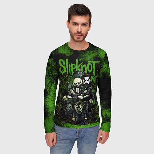 Мужской лонгслив Slipknot green art / 3D-принт – фото 3