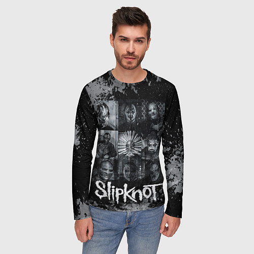 Мужской лонгслив Slipknot black & white style / 3D-принт – фото 3