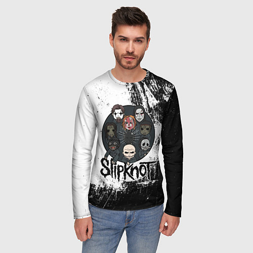 Мужской лонгслив Slipknot black and white / 3D-принт – фото 3