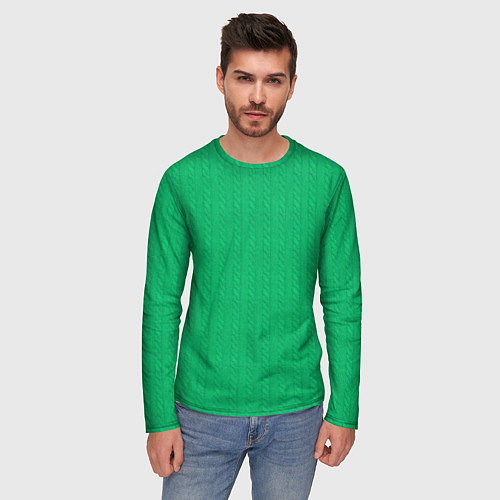 Мужской лонгслив Зеленый вязаный свитер / 3D-принт – фото 3