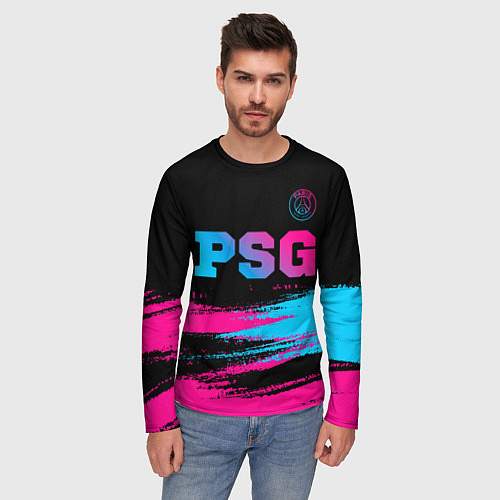 Мужской лонгслив PSG - neon gradient: символ сверху / 3D-принт – фото 3