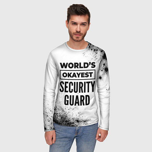 Мужской лонгслив Worlds okayest security guard - white / 3D-принт – фото 3