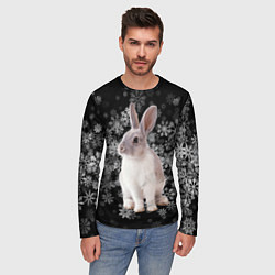 Лонгслив мужской Кролик и пушистые снежинки, цвет: 3D-принт — фото 2