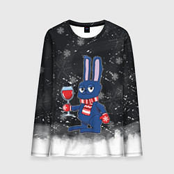 Лонгслив мужской Новогодний кролик с бокалом, цвет: 3D-принт