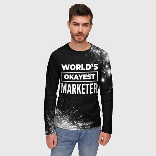 Мужской лонгслив Worlds okayest marketer - dark / 3D-принт – фото 3