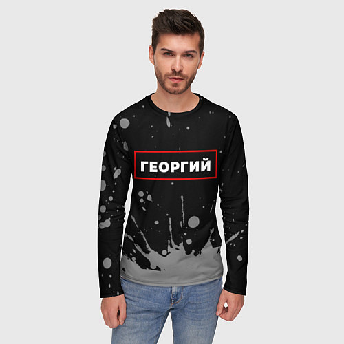Мужской лонгслив Георгий - в красной рамке на темном / 3D-принт – фото 3