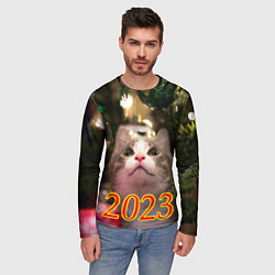 Лонгслив мужской Кот смотрит вверх, цвет: 3D-принт — фото 2