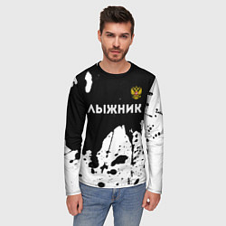 Лонгслив мужской Лыжник из России и герб РФ: символ сверху, цвет: 3D-принт — фото 2