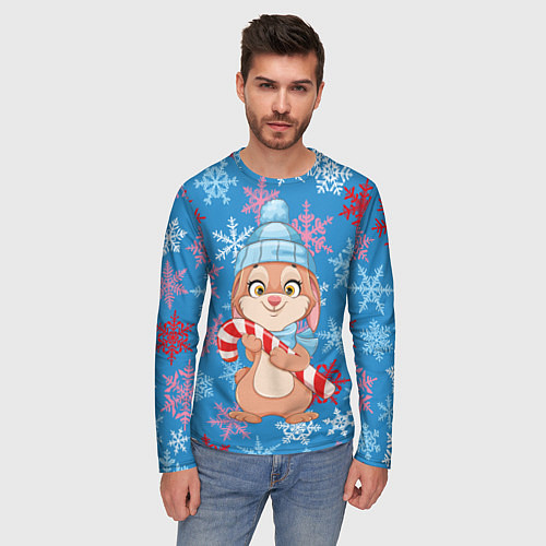 Мужской лонгслив Зайка с карамелью / 3D-принт – фото 3