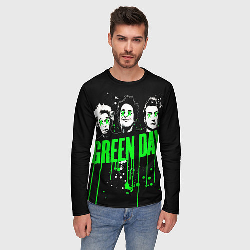 Мужской лонгслив Green day paint / 3D-принт – фото 3