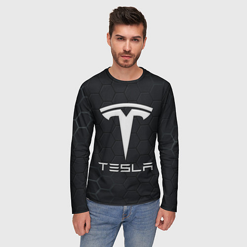 Мужской лонгслив Tesla логотип - матовое стекло / 3D-принт – фото 3