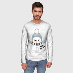 Лонгслив мужской Милый снеговик и снежинки, цвет: 3D-принт — фото 2