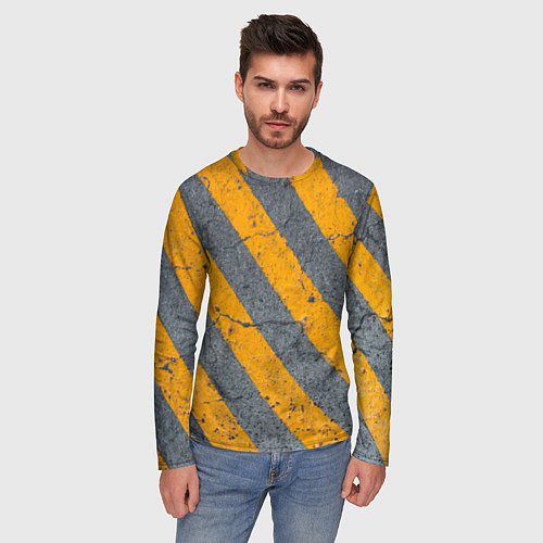 Мужской лонгслив Желтые полосы на бетоне / 3D-принт – фото 3