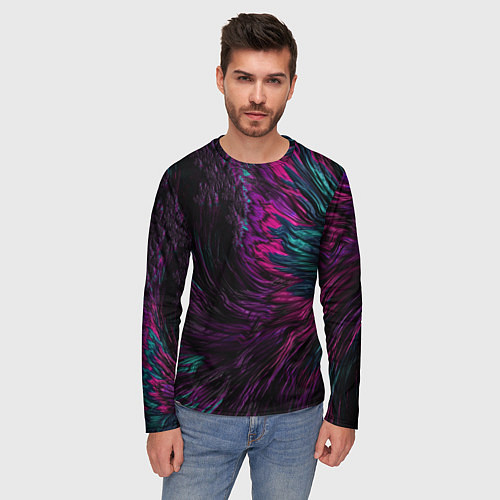 Мужской лонгслив Красно - фиолетовая волна / 3D-принт – фото 3