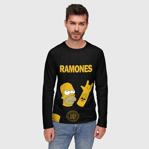 Мужской лонгслив Ramones Гомер Симпсон рокер / 3D-принт – фото 3