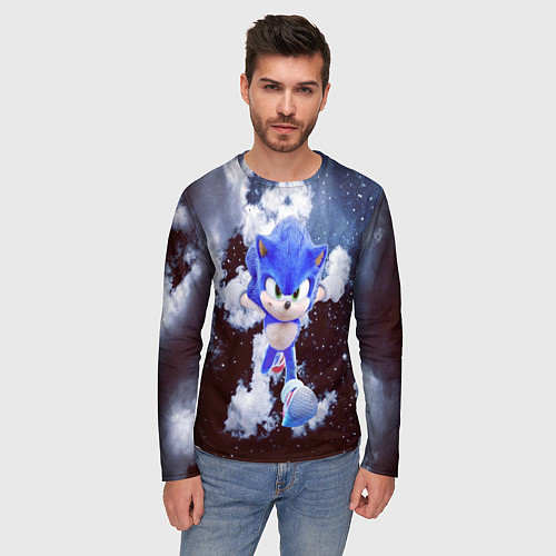Мужской лонгслив Соник и облака / 3D-принт – фото 3