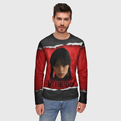 Лонгслив мужской Уэнсдэй красно-черный фон, цвет: 3D-принт — фото 2