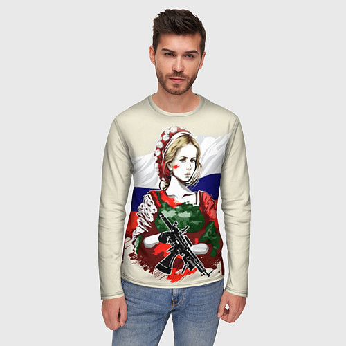 Мужской лонгслив Девушка солдат / 3D-принт – фото 3