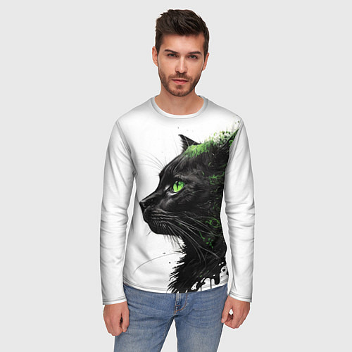 Мужской лонгслив Кот с зелеными глазами / 3D-принт – фото 3