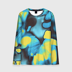 Лонгслив мужской Голубые бабочки асбтракция, цвет: 3D-принт