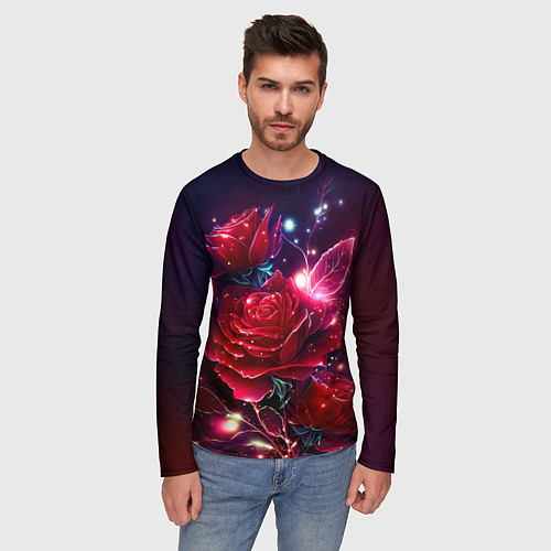 Мужской лонгслив Розы с огоньками / 3D-принт – фото 3
