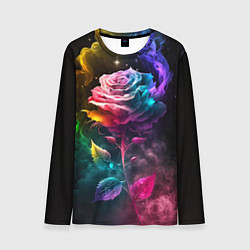 Лонгслив мужской Большая неоновая радужная роза, цвет: 3D-принт