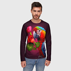 Лонгслив мужской Попугай ара с цветами, цвет: 3D-принт — фото 2