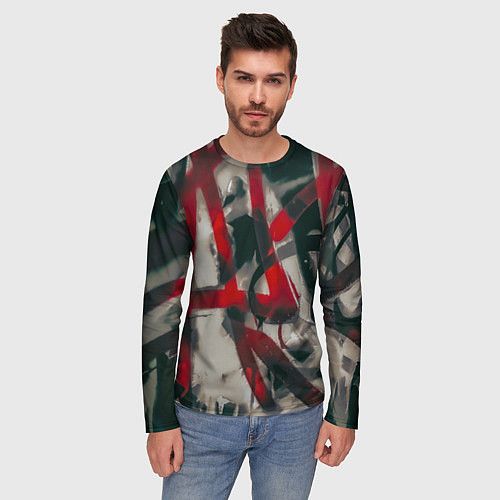 Мужской лонгслив Красное граффити / 3D-принт – фото 3