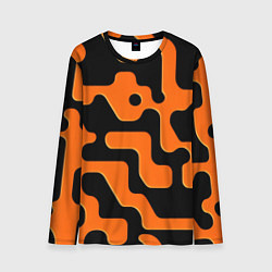 Лонгслив мужской Черно-оранжевый абстрактный лабиринт, цвет: 3D-принт