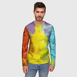 Лонгслив мужской Абстрактные разноцветные объёмные дымы, цвет: 3D-принт — фото 2