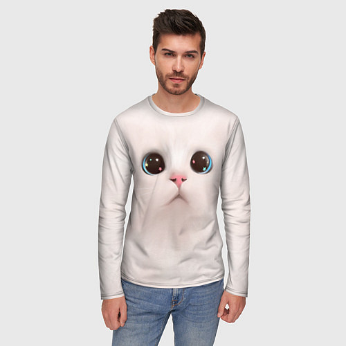 Мужской лонгслив Милый кот с большими глазами / 3D-принт – фото 3