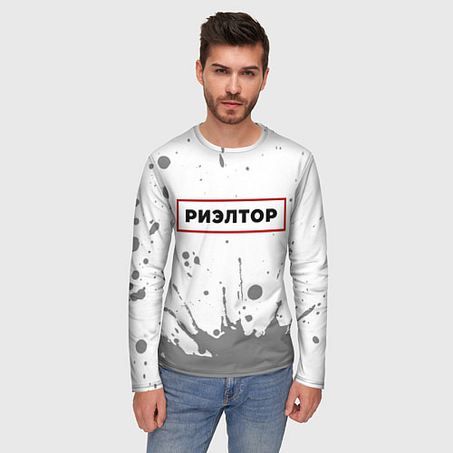 Мужской лонгслив Риэлтор в рамке красного цвета / 3D-принт – фото 3